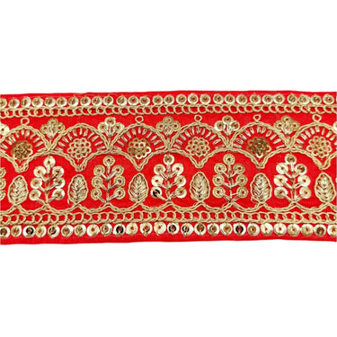Red Gold Embroidered Lace Trim Sequins Trim 9 Yard Decorative Sari Border Costume Ribbon Crafting Sewing Tape